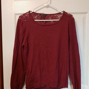 Maroon sweater, lace back